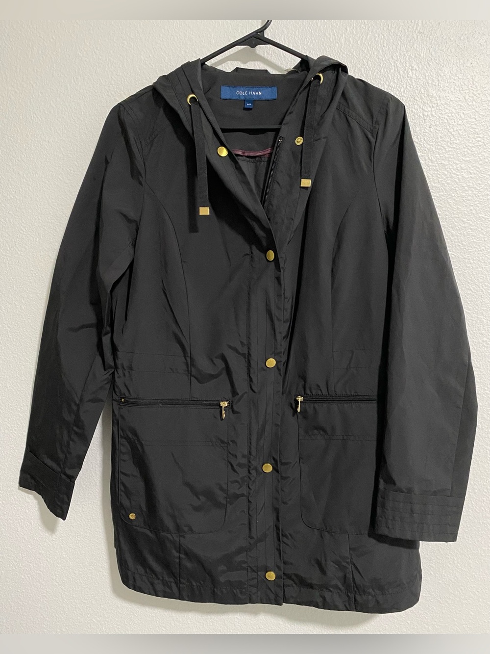 Cole Haan Women’s Black Hooded Windbreaker Jacket sz S NWOT